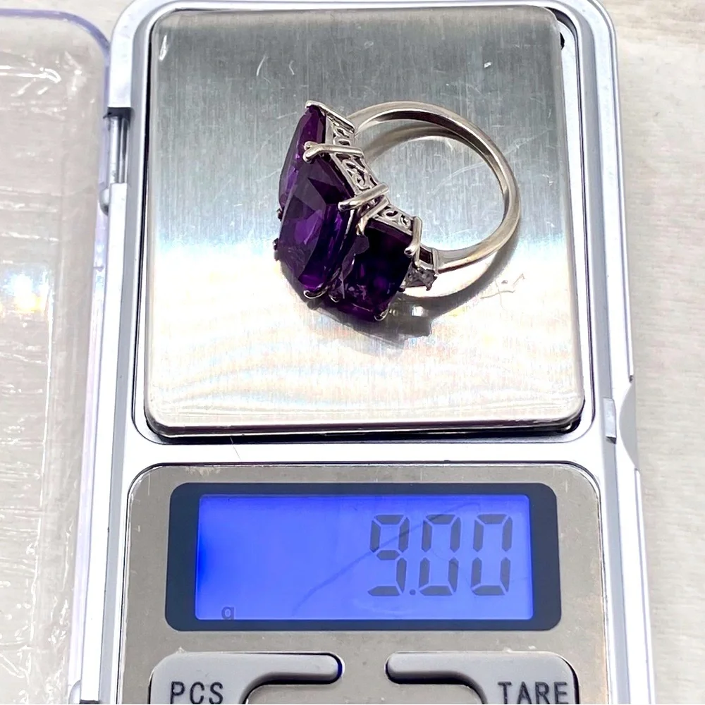 Huge Color Change Lab Sapphire Trilogy Cocktail Ring. Platinum over Sterling - Picture 14 of 16